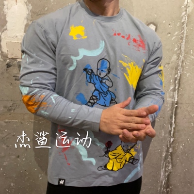 现货清仓超值YLA男运动休闲涂鸦弹性棉亲肤舒适显身材圆领长袖Q6
