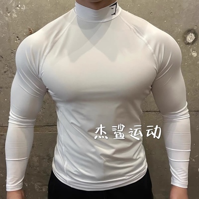英国GYMSHARK ELEMENT高领logo男运动健身显身材速干紧身长袖N2