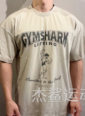 新款GYM鲨鱼Committed宽松款男女运动休闲圆领宽松复古展背短袖F6