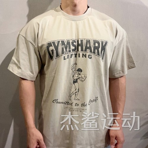 新款GYM鲨鱼Committed宽松款男女运动休闲圆领宽松复古展背短袖F6