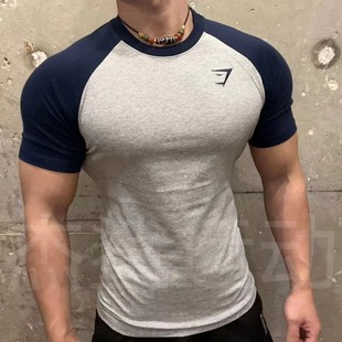 现货GYMSHARK Raglan男女运动休闲刺绣标插肩袖弹性修身短袖E3