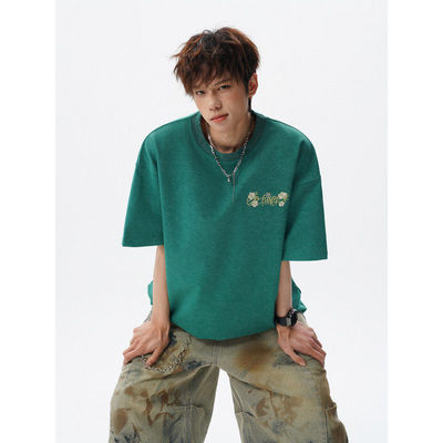 Crying Center哭喊中心三川一禾男装250克重磅刺绣天丝棉短袖T恤