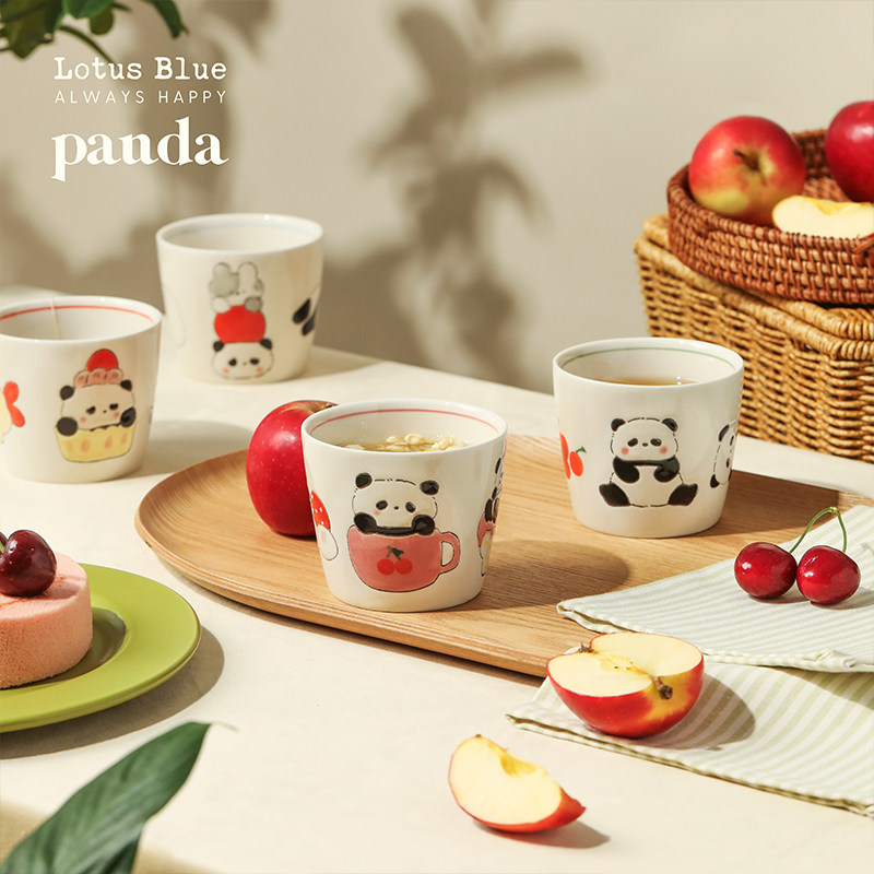 蓝莲花熊猫手绘釉下彩品茗杯功夫主人杯陶瓷杯子家用茶杯个人专用,餐饮具,马克杯,淘宝优惠券,粉丝福利购,淘宝优惠卷