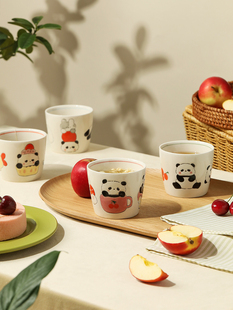 蓝莲花熊猫手绘釉下彩茶杯功夫大师茶杯陶瓷杯家用茶杯自用