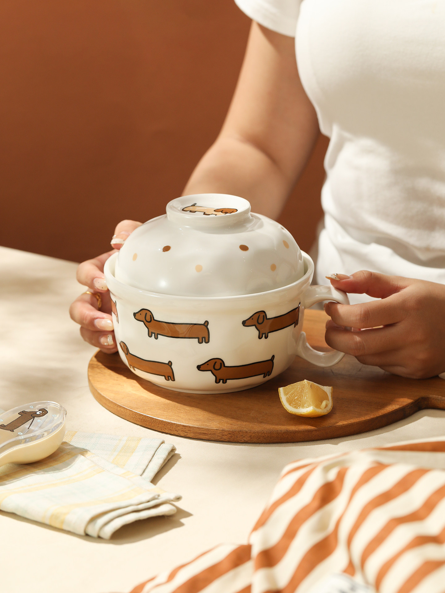 蓝莲花陶瓷泡面碗带盖大容量微波炉可加热高颜值耐高温办公室饭碗,餐饮具,泡面碗,淘宝优惠券,粉丝福利购,淘宝优惠卷