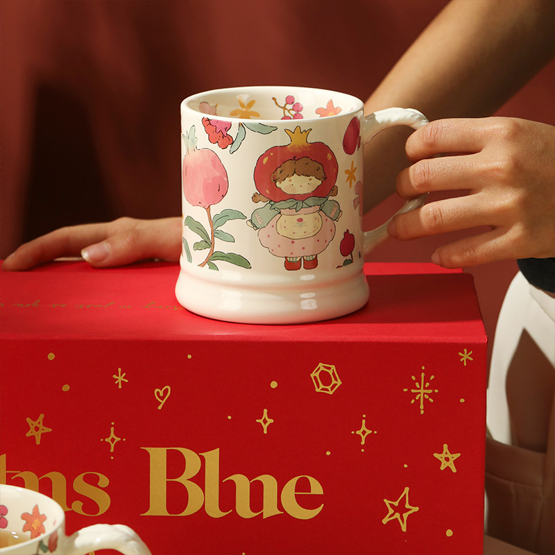 蓝莲花陶瓷马克杯一对可爱家用喝水杯早餐高颜值女生带把手情侣杯,餐饮具,马克杯,淘宝优惠券,粉丝福利购,淘宝优惠卷