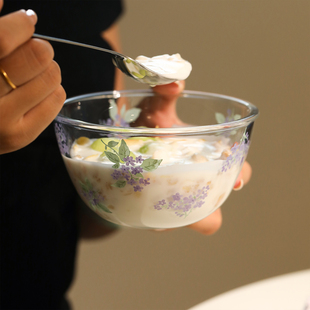 蓝莲花高颜值冰淇淋酸奶碗早餐碗大号高硼硅玻璃冰箱微波炉可加热