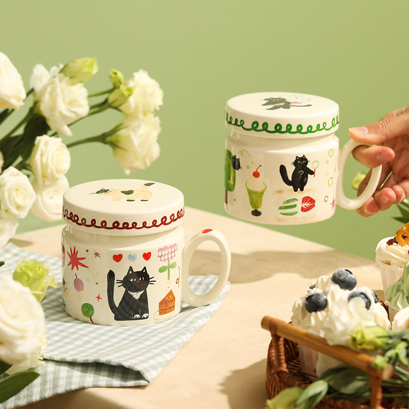 蓝莲花陶瓷可爱马克杯