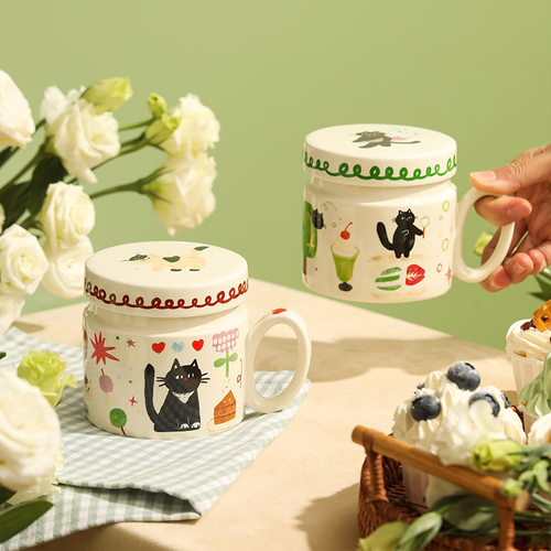 蓝莲花陶瓷可爱马克杯