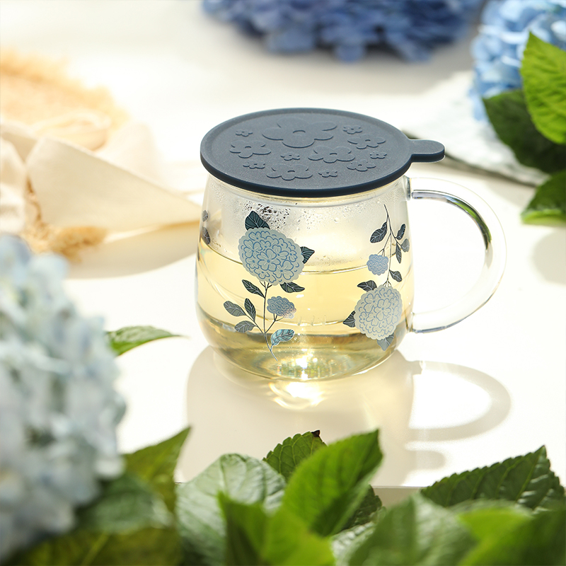 蓝莲花高硼硅玻璃茶水分离茶杯