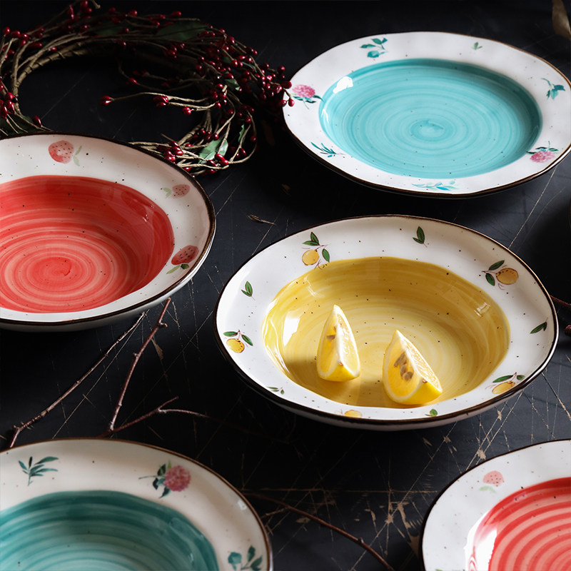 蓝莲花家居复古印迹陶瓷ins餐盘