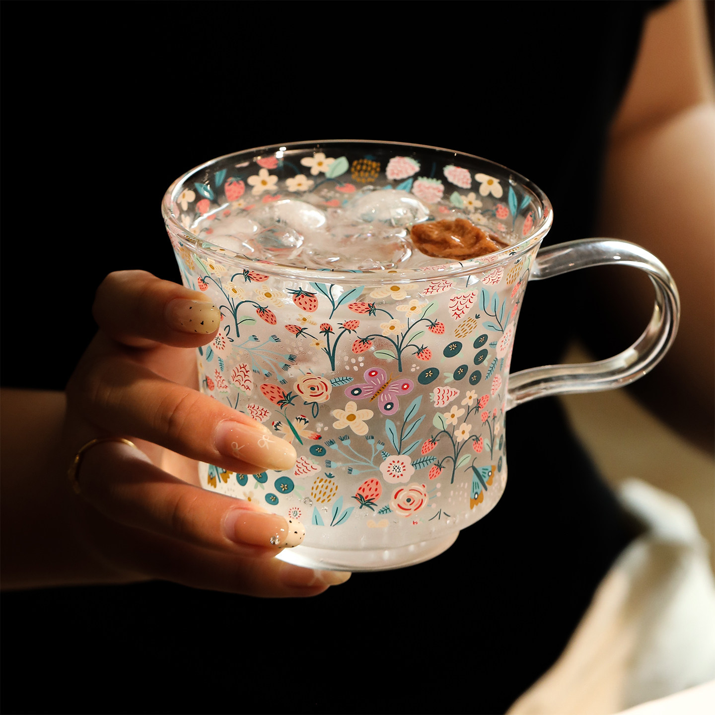 蓝莲花马克杯女生高颜值杯子2026新款水杯家用套装大容量冷泡茶杯