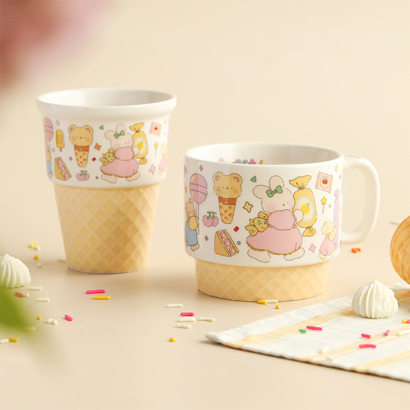蓝莲花冰淇淋马克杯陶瓷家用创意水杯高颜值设计卡通奶fufu早餐杯