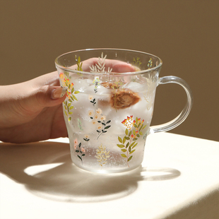 高颜值女生喝水杯子 蓝莲花食品级高硼硅玻璃杯耐高温水杯家用套装