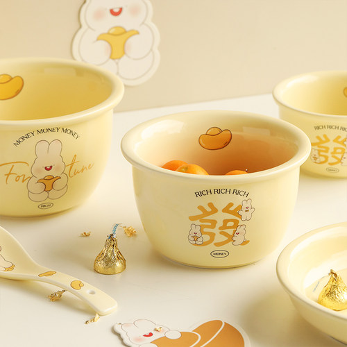 蓝莲花陶瓷奶油风格碗