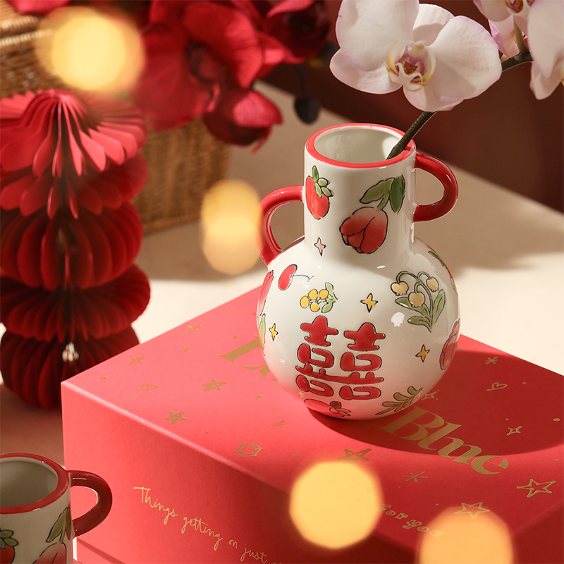 蓝莲花结婚复古手绘花瓶