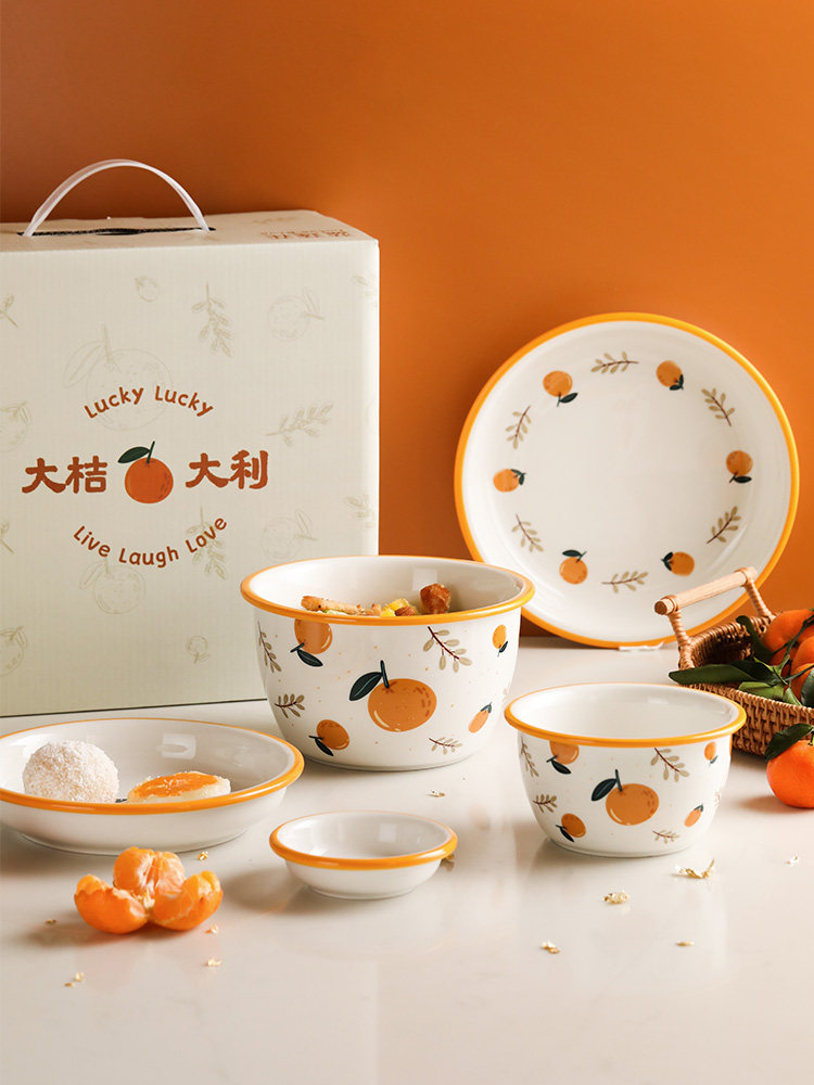 采购产品蓝莲花好运陶瓷饭碗和盘子餐具套装礼盒乔迁礼物碗和筷子