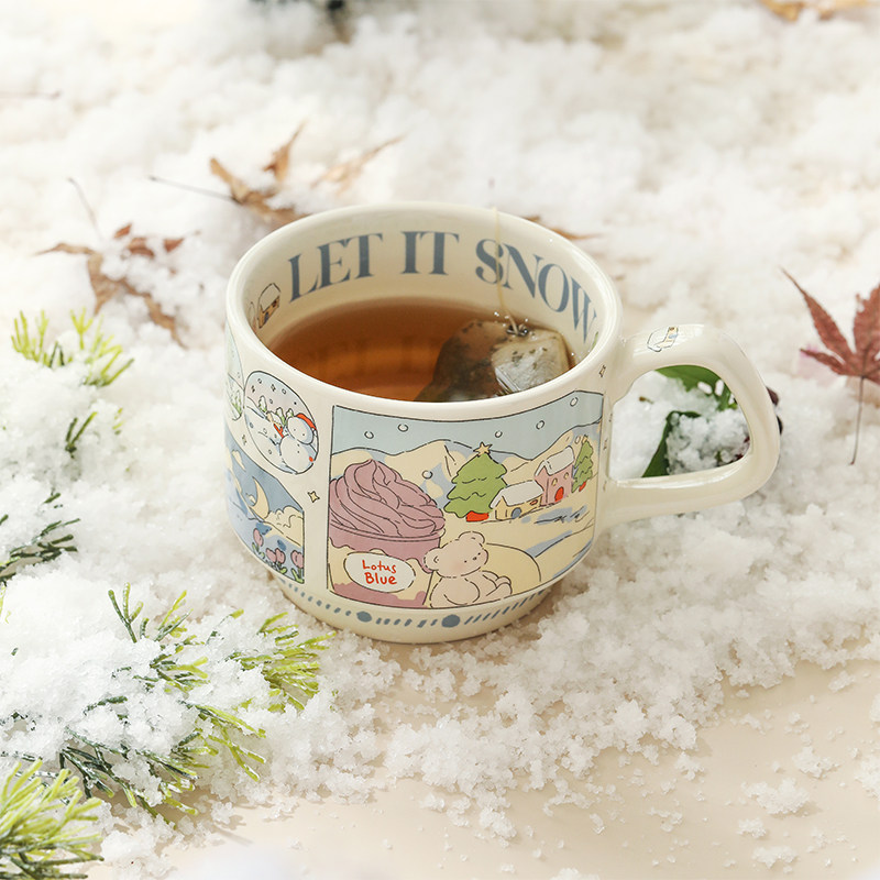 蓝莲花叠叠杯陶瓷带把手水杯家用高颜值杯子马克杯小众设计感可爱,餐饮具,马克杯,淘宝优惠券,粉丝福利购,淘宝优惠卷