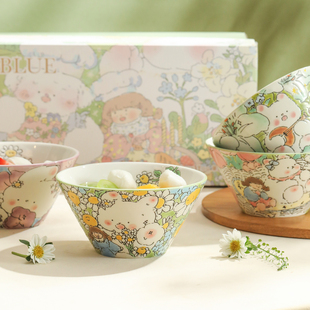 蓝莲花釉下彩陶瓷漂亮碗一人食精致碗具碗筷餐具套装乔迁之喜入宅