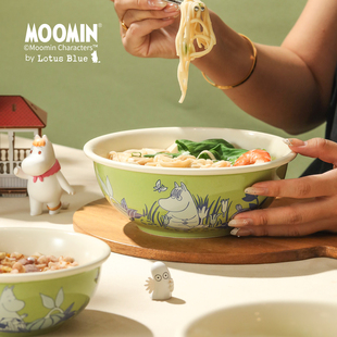 蓝莲花moomin姆明面碗高级感大口径陶瓷碗可爱儿童饭碗家用套装