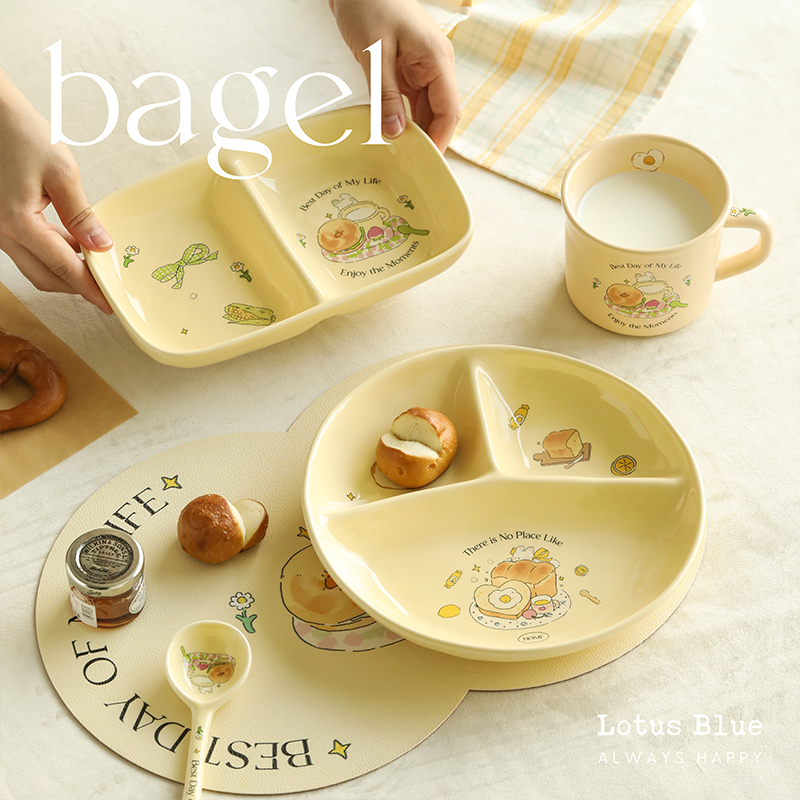 蓝莲花陶瓷奶油分格盘子