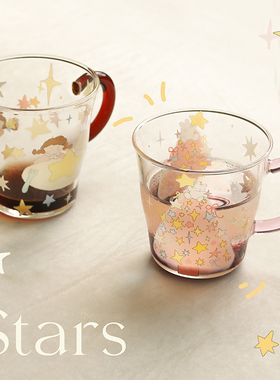 蓝莲花水杯玻璃高硼硅杯子耐高温女喝水儿童马克杯漂亮带把手家用