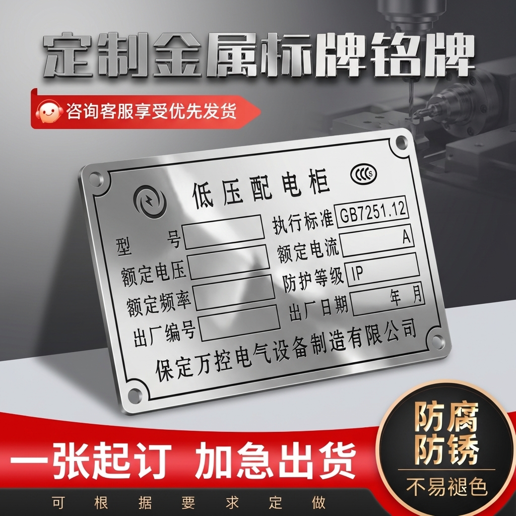 腐蚀工艺铭牌定制金属标牌订做丝印uv打印标签铜铝合金不锈钢机器面板标识牌空白铝标牌设备logo牌配电箱订做