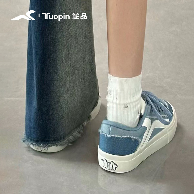 鮀品牛仔蓝板鞋女冬季加绒棉鞋百搭小众原创厚底学生休闲运动鞋子