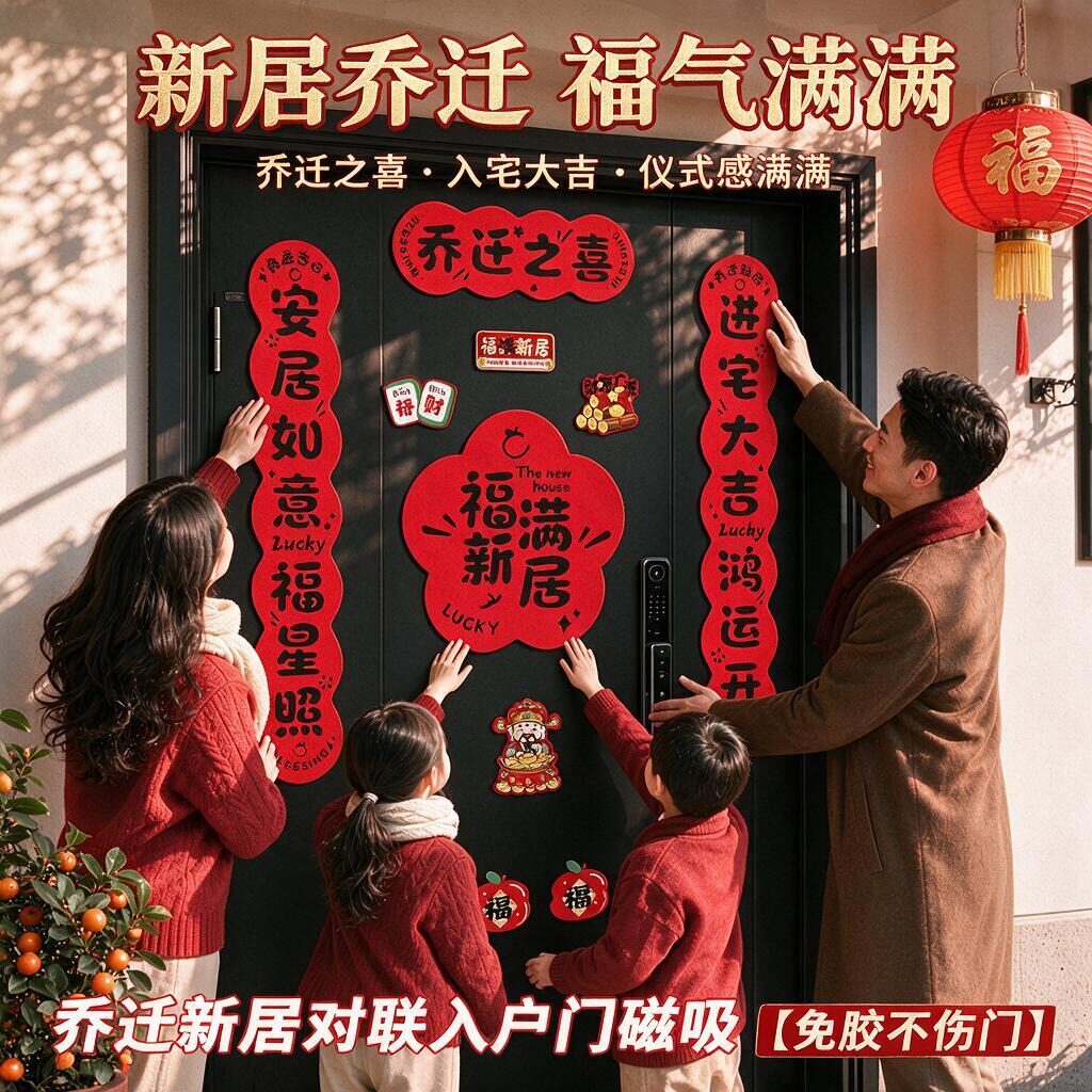 【免胶不伤门】乔迁之喜磁吸对联
