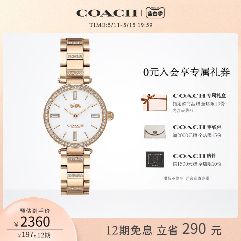 【520礼物】COACH/蔻驰PARK系列经典钢带蝴蝶扣石英女士