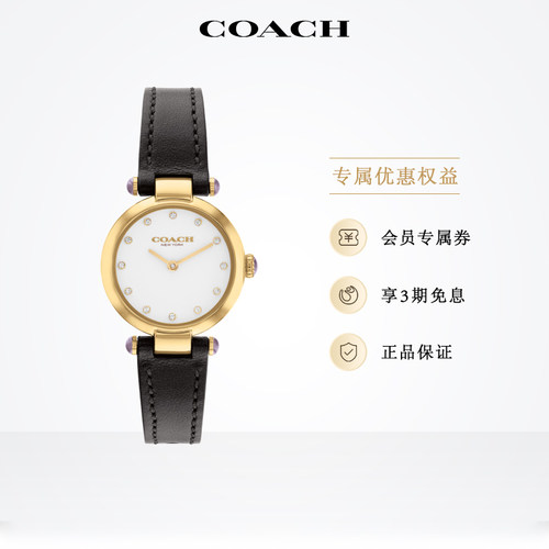 蔻驰女士无数字圆表盘皮带女表