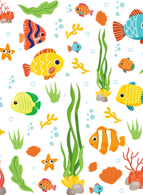 海洋鱼浴室瓷砖防水可移除贴画