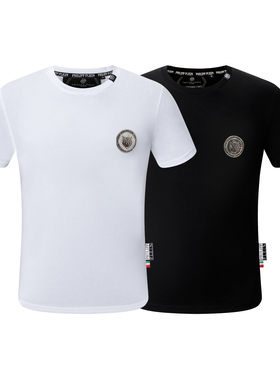 ins早春欧美潮牌菲利普衣服pp老虎胸前装饰qp皮标背后短袖修身T恤