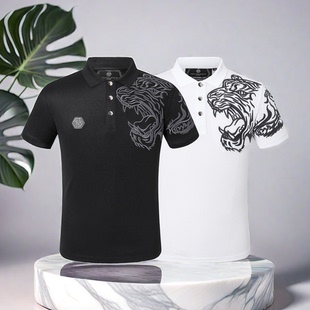 修身 夏季 字母qppolo衫 潮牌菲利普刺绣老虎头个性 办公室型男 pp男装