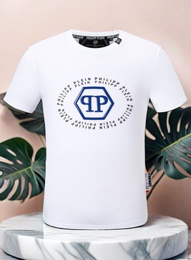 24夏季新款半袖菲利普qp字母印花休闲百搭修身衣服pp男装短袖T恤