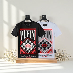 圆领短袖 2025夏季 烫钻赛车俱乐部印花字母plein修身 pp男装 T恤 新款
