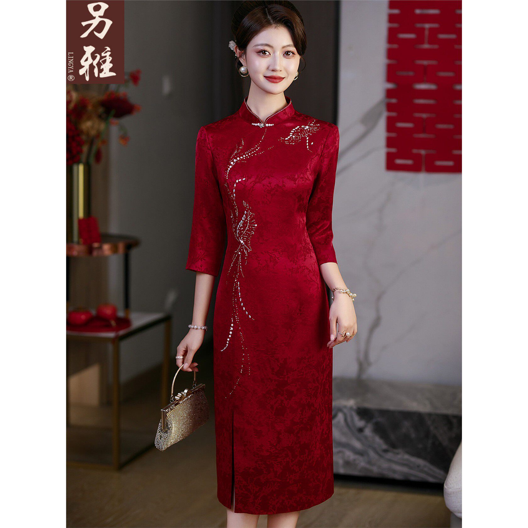 婚礼妈妈高定旗袍喜服醋