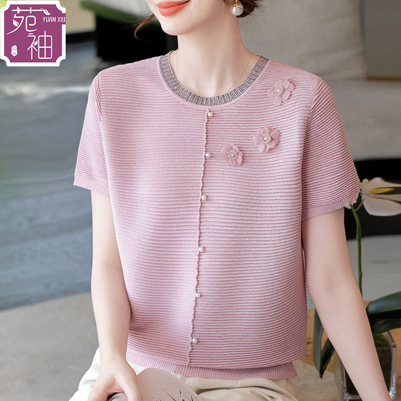 妈妈夏装短袖T恤中年女装洋派冰丝小衫中老年女装气质减龄上衣服