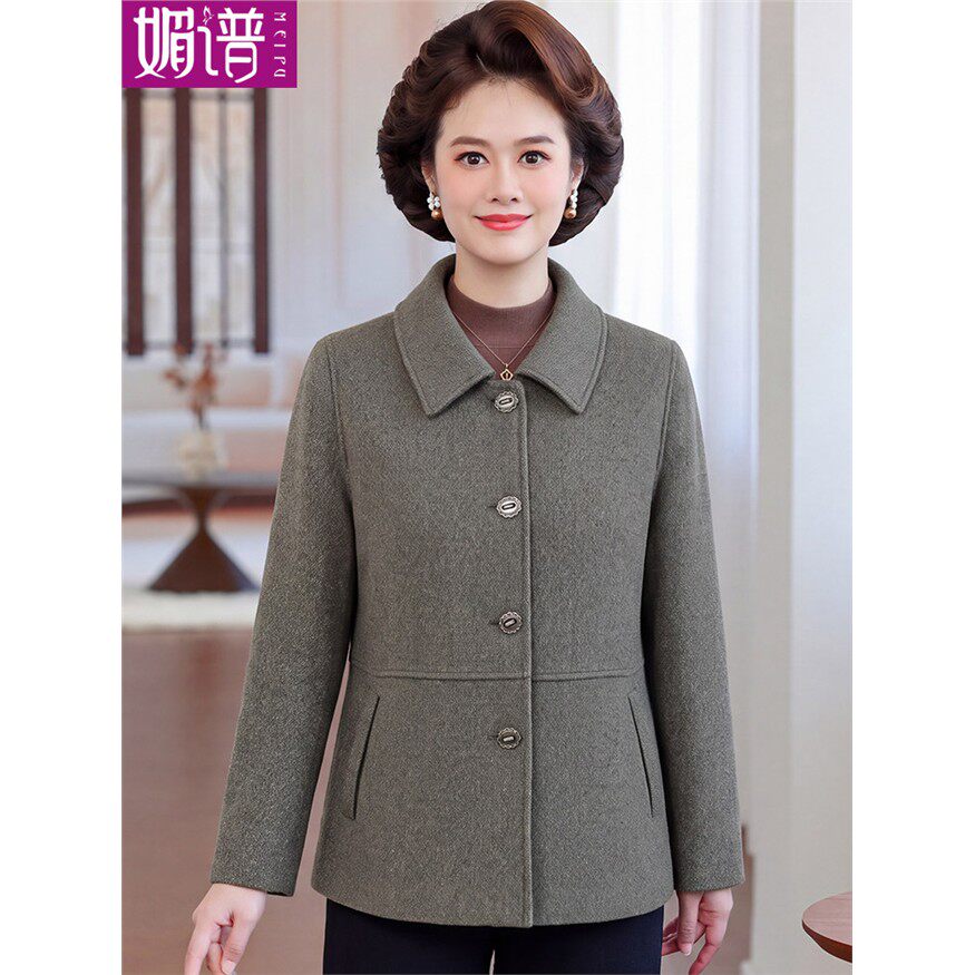 耐看妈妈秋装毛呢外套高
