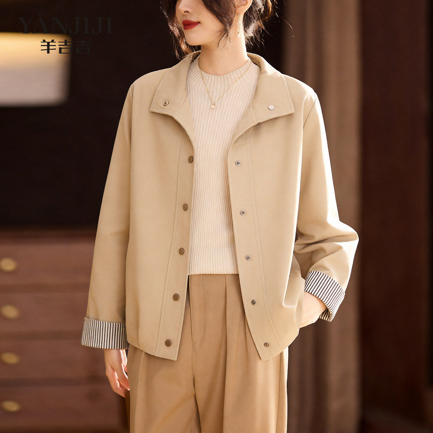 妈妈春装外套洋气短款风衣气质上衣中老年女装春秋季薄款夹克衫女