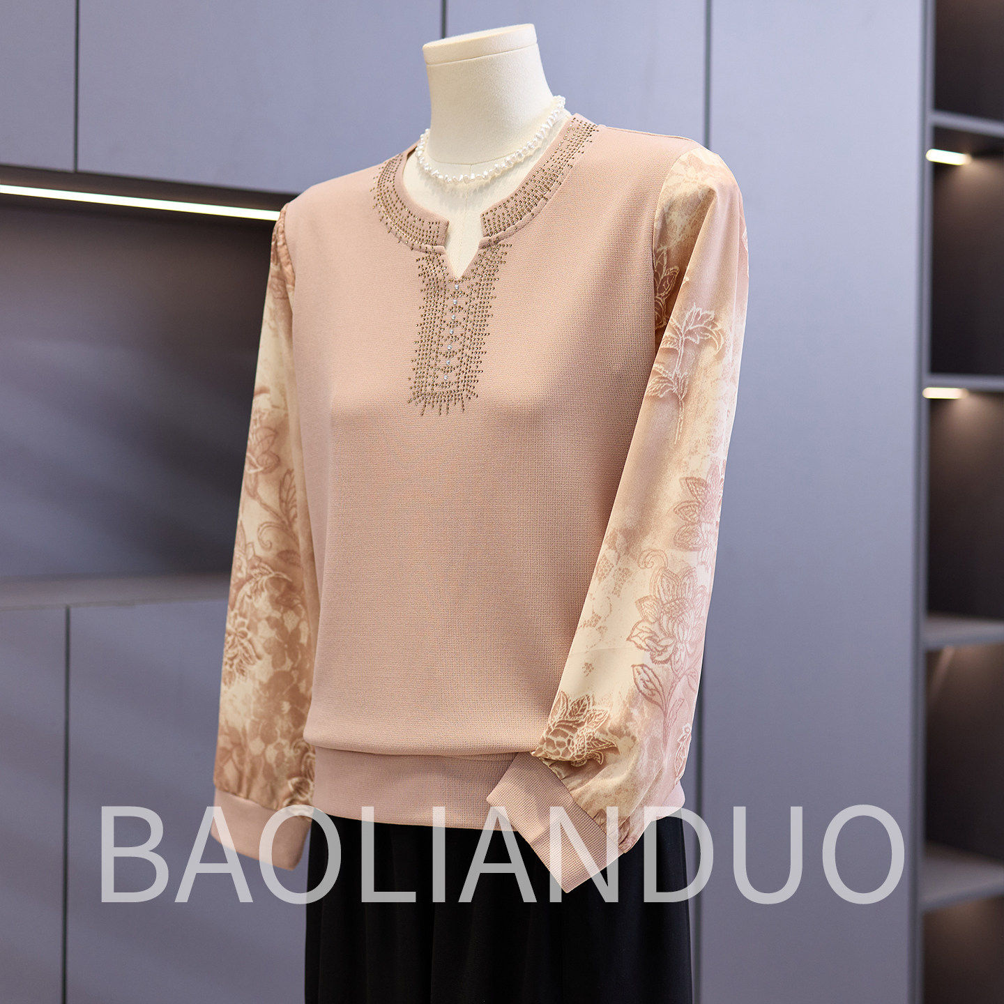 洋气妈妈春装纱袖T恤衫中年女装长袖上衣中老年春夏薄款冰丝小衫