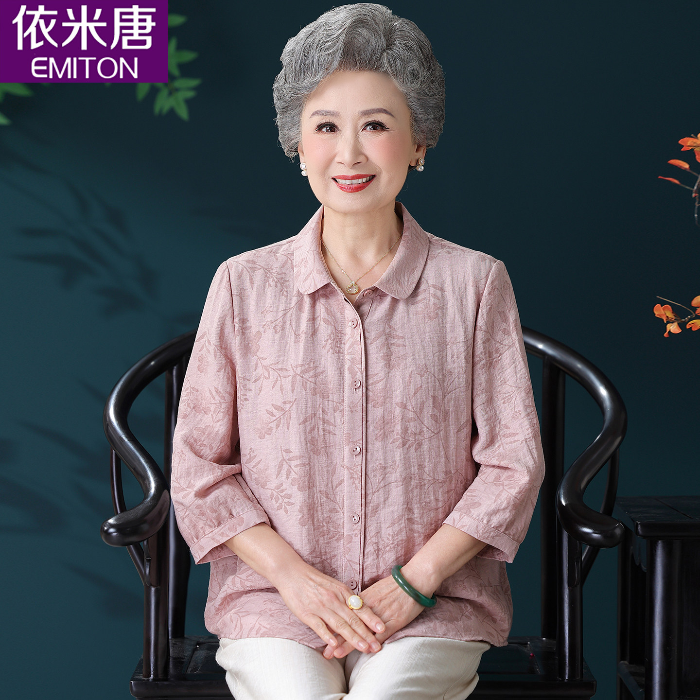 中老年夏装女衬衫亚麻宽