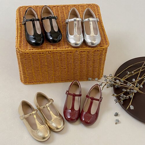 四色女童法式复古T字玛丽珍鞋