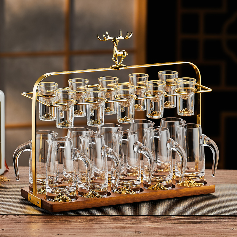 baer金箔金山白酒分酒器小酒杯套裝家用白酒杯一口杯100ml分酒壺