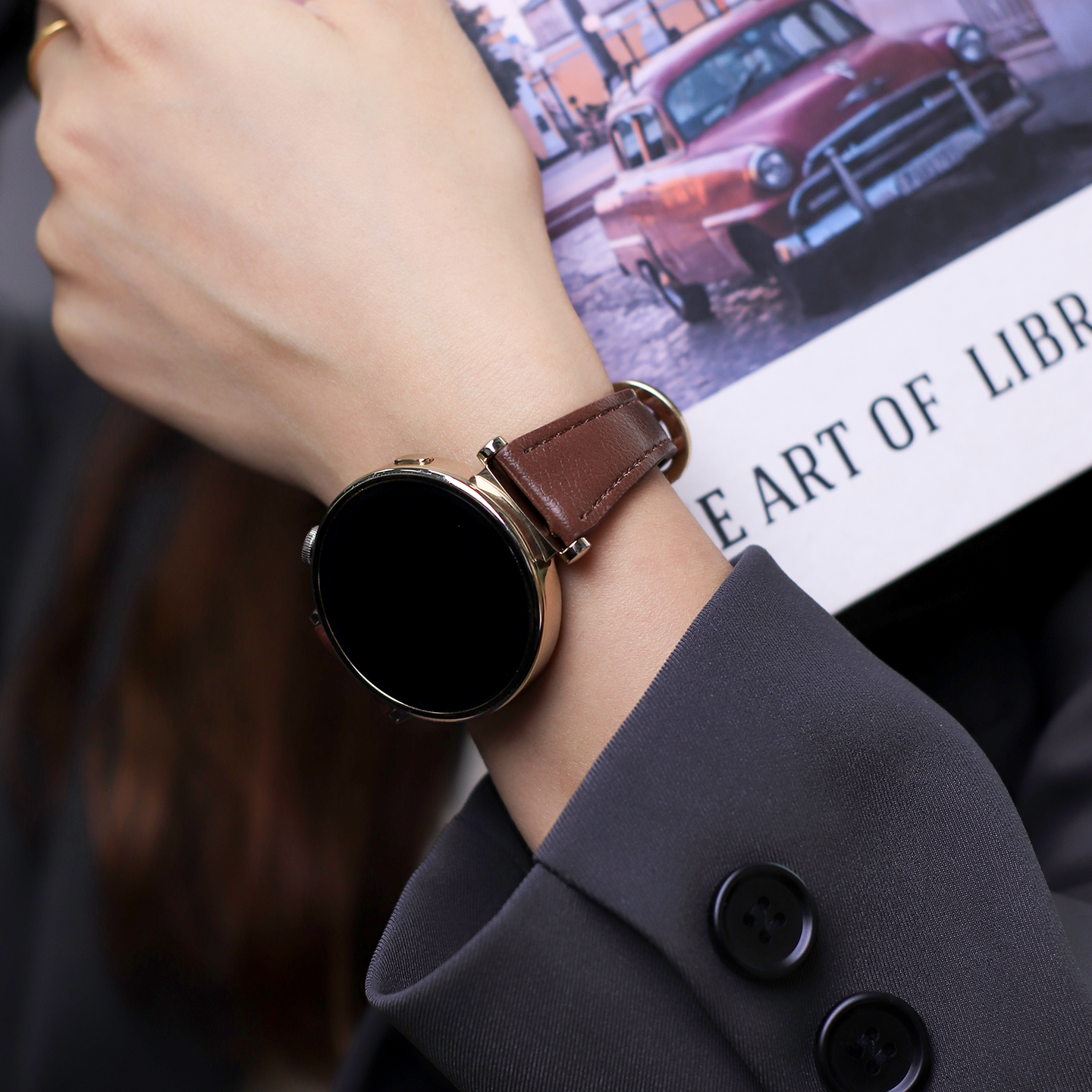 适用荣耀手表5Ultra表带皮质马蹄扣4PRO/5PRO小蛮腰女款亲选ROSSINI手表2e替换GS4智能ES运动HaylouWatch腕带