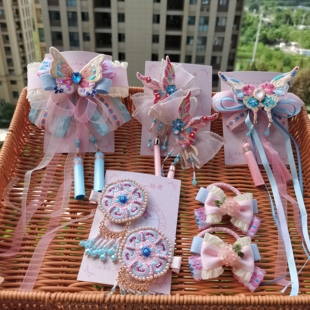 新品速递古风刺绣发饰新中式国风蝴蝶结发夹亲子头饰发卡对夹发饰