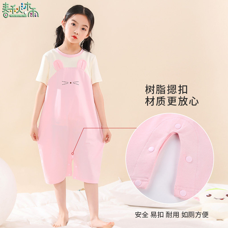 CHILDRENS NIGHTDRESS COTTON SUMMER THIN BABY LOUNGEWEAR GIRLS BOYS PAJAMAS ONE-PIECE KICK-PROOF BIG CHILDRENS AIR-CONDITIONED CLOTHES