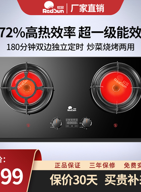 红日红外线燃气灶双灶家用双边定时聚能双灶72%热效率煤气炉EX38B