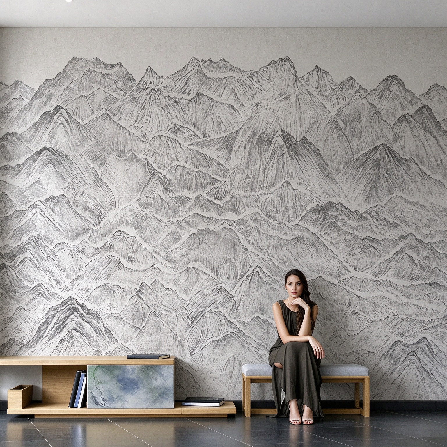 新中式客厅餐厅抽象山水画壁纸电视背景墙纸墙布玄关定制壁画