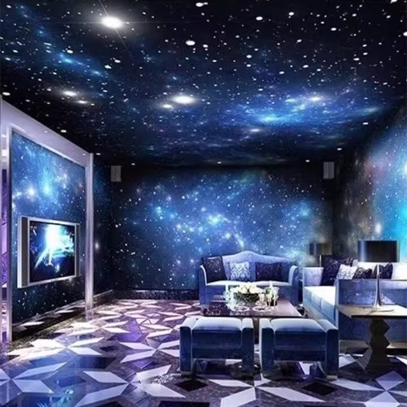 星空壁纸太空宇宙35D无缝墙布吊顶天花板主题KTV酒店夜光银河墙纸